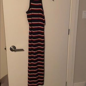 Stripes stretchy midi dress with side slit